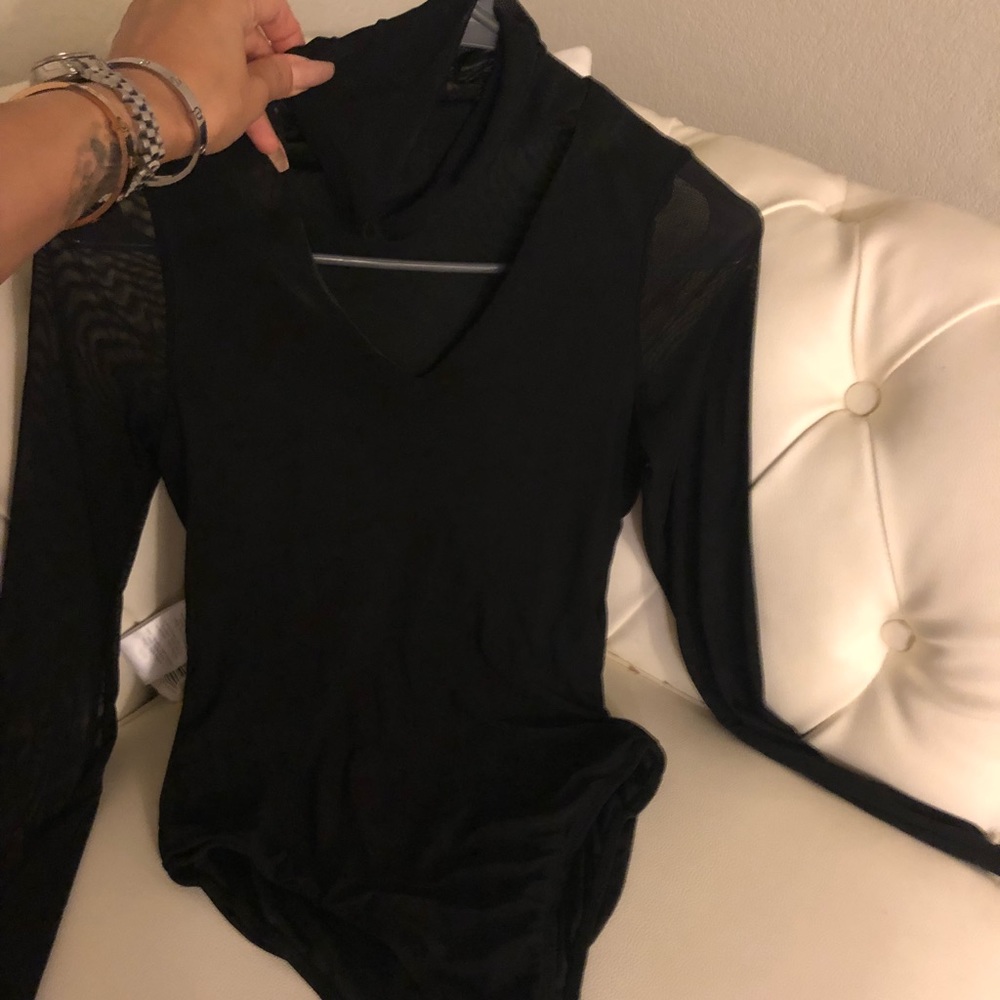 Black mesh bodysuit v neck cut
